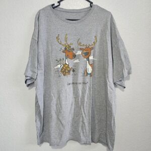 Funny Deer Hunting Camo Graphic Tee Gray Short Sleeve T-Shirt Mens XL